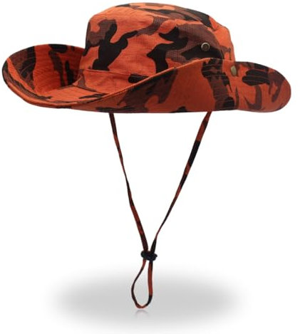 Magracy Herren-Sonnenhut, Tarnmuster, LSF 50+, breite Krempe, UV-Schutz, Safari-Hut, Unisex, Orange, Einheitsgröße