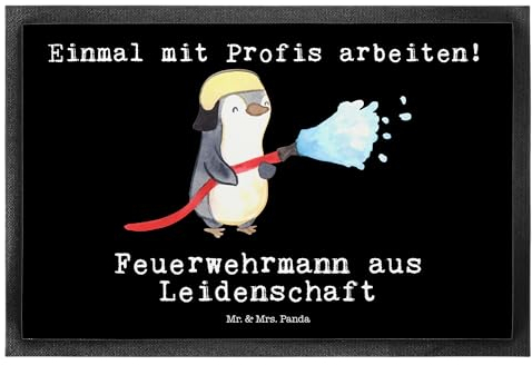 Mr. & Mrs. Panda 50 x 75 cm Fußmatte Feuerwehrmann Leidenschaft - Geschenk, Fußmatte außen wetterfest, Kollege, Dankeschön, Kollegin,
