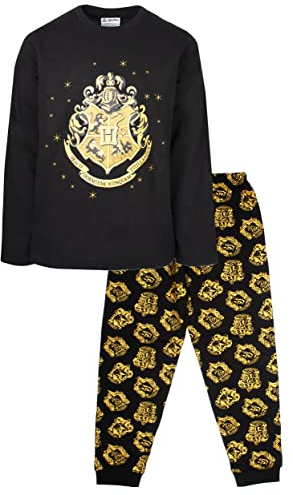Harry Potter - Pigiama per Bambini - Pigiama Nero a Maniche Lunghe con Motivo Hogwarts - Indumenti da Notte in Cotone 100% - Merce Ufficiale 12/13 Anni