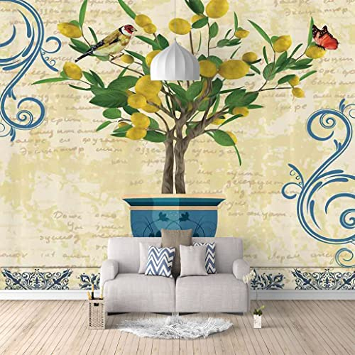 ZAPVI Wall Murals 3D Wallpaper Yellow & Lemon Potted Plant Size:W350CMxH256CM Background Walls 3D Wall Mural Living Room Sofa Tv Wall Bedroom Wallpaper