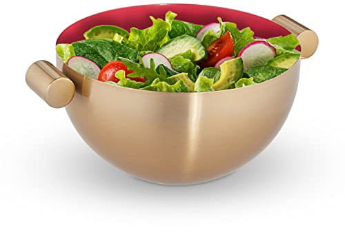 Relaxdays Saladier, INOX, diamètre 20 cm, mélangeur Rond pour Cuisiner et pour Le Service, Bol Cuisine, Or - Rouge