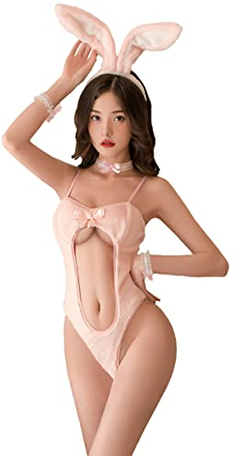 SNOMYRS Ensemble de lingerie sexy lapin pour femme Rose, rose, taille unique