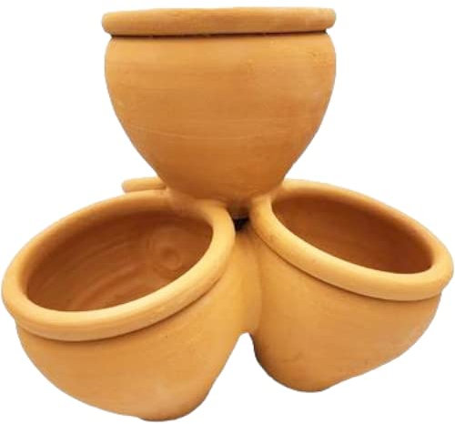 FRANCACOR Juego MACETAS Unidas - Barro Natural - 4 MACETAS EN LA Misma Pieza - ECOLÓGICO - Maceta Barro Redonda Plantas Flores (25 CMS Altura - Maceta 14 CMS DIÁMETRO)