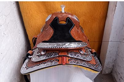 Showmen Westernsattel, komplett dekorativ, silberfarben, mit Halfter und Brustrufer (38,1 cm)