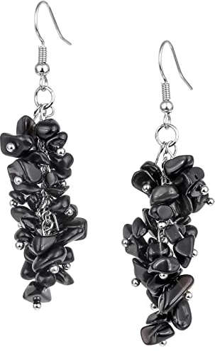 KYEYGWO Obsidian Heilung Kristall Ohrringe für Damen, Stein Baumeln Haken Ohrrings Trommelsteine Ohrhänger Quarz Edelstein Ohrschmuck Stilvoll Scmuck für Frauen