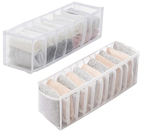 CORTNEY Organizador Plegable de Ropa Interior, Cajas de Almacenamiento para Calcetines, Corbatas, Pañuelos, 11+7 Celdas (Blanco)