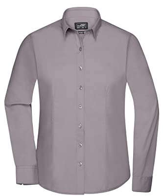 James & Nicholson Damenbluse Poplin Langarm - Taillierte Bluse in pflegeleichtem Materialmix | Farbe: steel | Grösse: XS