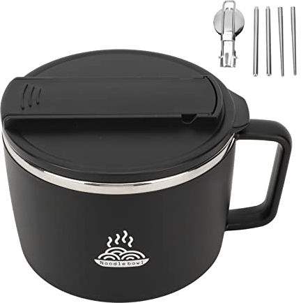 Asixxsix Ciotola di Noodle a microonde, Ciotola Ramen a microonde con Bacchette Spork del Coperchio da Ciotola di zuppa Portatile con Manico Porta del Telefono Cooker di Noodle istantanea (Nero)