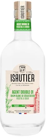 ISAUTIER Blanc Agent Double 01 - Rhum - 55% Alcool - Origine Réunion/France - Rhum blanc de dégustation - Notes végétales de canne à sucre et doux - 70 cl