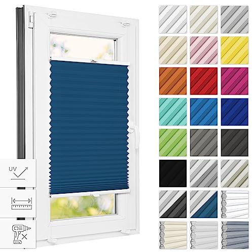 Estika Thermo plissee ohne Bohren verdunkelung 70 cm x 150 cm - Blackout: Dunkles Türkis-Weiß - Bruchfeste Klemmhalter, Plisees ohne Bohren Blickdicht, Verdunklungsplissee, Plissee klemmfix