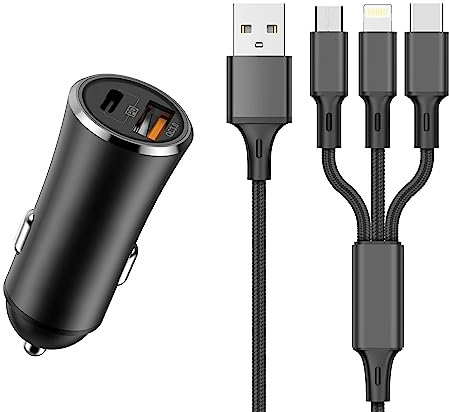 17W USB-A & USB-C In-Car Charger With 3-In-1 Cable (17W)
