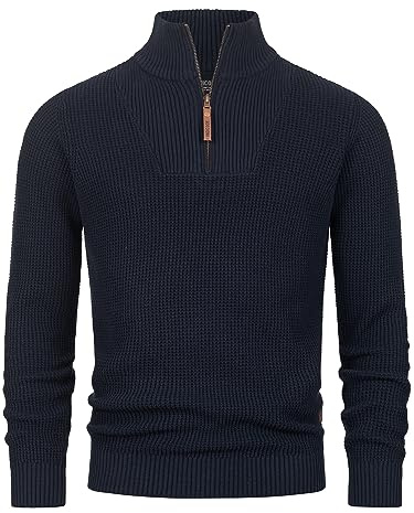 Indicode Herren INYassip Strickpullover mit Stehkragen und Reißverschluss | Klassischer Pullover für elegante und legere Outfits, Strickpullover, Herrenpullover, Freizeitpullover, Troyer für Männer