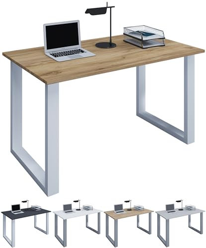 VCM Holz Schreibtisch | H. 76 x B. 140 x T. 80 cm | Computertisch schlicht | Arbeitstisch | Büromöbel - Lona U Alu Silber