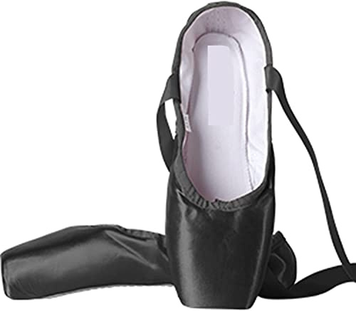 Tanzschuhe Ballettschuhe Schwarz Satin Ballett Spitzenschuhe Damen Professionelle Ballettschuhe Mädchen Frauen Ballerina Schuhe mit Bändern