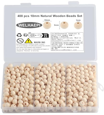 400 Stück Holzperlen zum Auffädeln, Natur Holzkugeln, 10mm Runde Holzperlen mit Loch für Makramee DIY Schmuck Herstellung Heimwerker Handwerk (10MM x 400 Stück)
