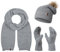Rock Creek Winter Mütze mit Bommel Schal Set Geschenkset Wintermütze Winterschal Winterhandschuhe Herrenmütze Damenmütze U-103 Grau Einheitsgröße