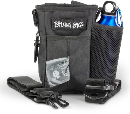 Barking Bags | Large Dog Treat Pouch for Training | Lightweight & Durable with Magnetic Closure & Adjustable Straps | Carry Treats & Poop Bags | Perfect for Puppies, Walking, & Hiking (Black)