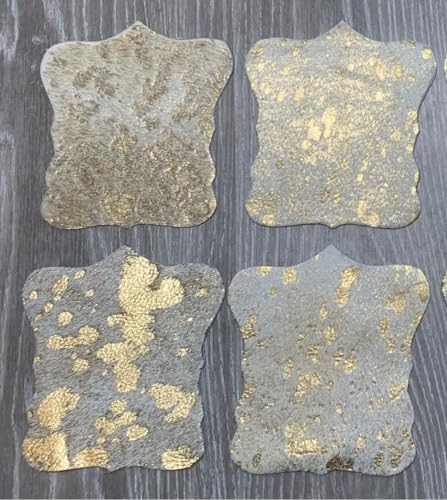 unendlich schoen - 4er Set Echt Kuhfell Untersetzer Deko Glasuntersetzer für den besonderen Anlass (Ø 13cm Minikuhfell, Gold)