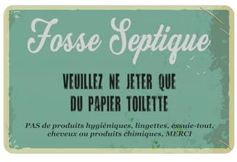 Plaque Adhésive Acrylique Pour Fosse Septique Effet Rustique - Texte Imprimé en Latex, Avis pour Toilettes, Salle de Bain, W.C, Fosse Septique. (Rustique)