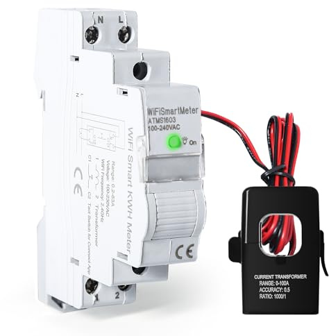 DEWIN Stromzähler WLAN Hutschiene, ATMS1603 Einphasiger WiFi Intelligenter Energiezähler Tuya Smart WiFi Schalter DIN Schiene Präzise Messung Voltmeter Amperemeters AC 230V