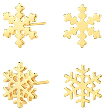 Jenosy 2 Paar 18K Ohrringe Gold Ohrringe Schneeflocke für Damen Gold Schneeflocken Ohrstecker Set für Mädchen Vergoldet Ohrstecker Hypoallergene Sleeper Stud Set Modeschmuck für Frauen Mädchen