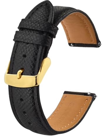 BISONSTRAP Uhrenarmbänder mit Schnellverschluss,Textur Leder Uhrenarmband für Herren und Damen,19mm,Schwarz,Goldene Schnalle