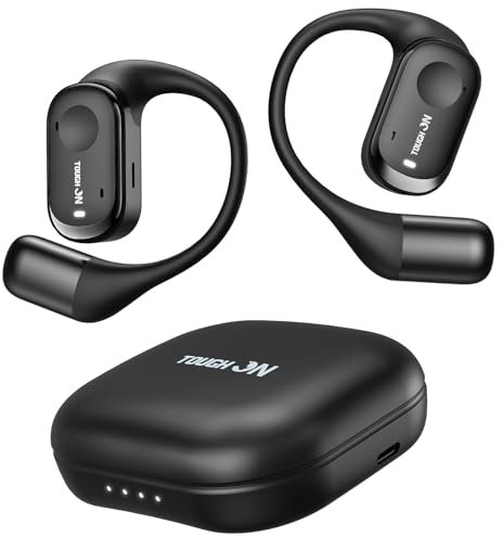 TOUGH ON True Open Ear Earbuds Wireless Bluetooth 5.3 Headphones with Microphone, Earbuds with Earhooks, ENC Noise-Cancellation, 45H Playtime, Long-Lasting Comfort, Crystal-Clear Calls for Driving/Gym