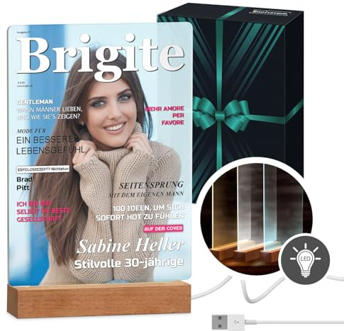 Maverton beleuchteter LED-Rahmen - personalisiertes Acryl Glasbild mit Foto - Fotorahmen mit LED-Beleuchtung - LED Acrylglas Fotogeschenk für Frau Mann Paar - Größe: L/XL - Brigite