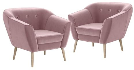 MEBLINI Sofa Sessel für Wohnzimmer 2er Set - Mini Lounge für Zwei Personen - Sitzgarnitur - Polstergarnitur - Doris - 1+1 - Rosa Samt