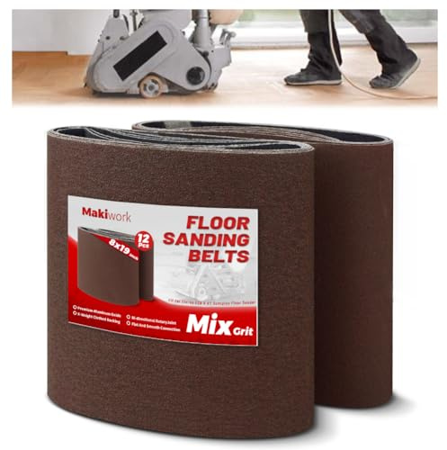 Schleifbänder 480 x 200 mm, 12 Stück (Korn 40/60/80/100/120/150) – Aluminiumoxid Schleifhülsen für Holz- und Bodenschliff, X-Gewebe, langlebige Verbindung