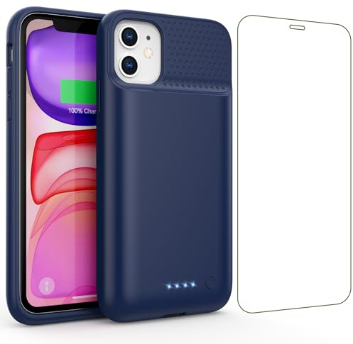 Cover Batteria per iPhone 11/ XR (6,1), 7500mAh Cover Ricaricabile Battery Case Custodia Batteria Cover Caricabatterie Cover Power Bank per iPhone 11/ XR (6,1) Backup Charger Case-Blu