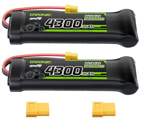 OVONIC 8,4 V NiMH RC Akku 4300mAh Flacher mit XT60- und TRA-Anschluss für RC Auto Truck Truggy(2 Packs
