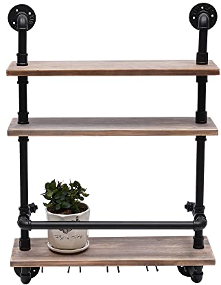 Generisch Weinregal im industriellen Stil zur Wandmontage mit Stielglashalter 3 Ebenen rustikale schwebende Barregale Weinregal Barschrank 914 cm