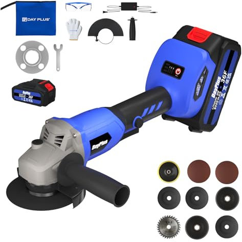 21V Cordless Angle Grinder Kit,10000 RPM Brushless Electric Motor Metal Grinders, 3.0 AH Battery, 115mm Cutting Wheels, Flap Discs and Adjustable Auxiliary Handle for Cutting, Polishing