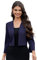 Hobrounn Elegante Langarm Vorne Offen Gebogener Saum Strickjacke Kurz Bolero Festlich Arbeit Business Blazer für Damen (Navy blau,L