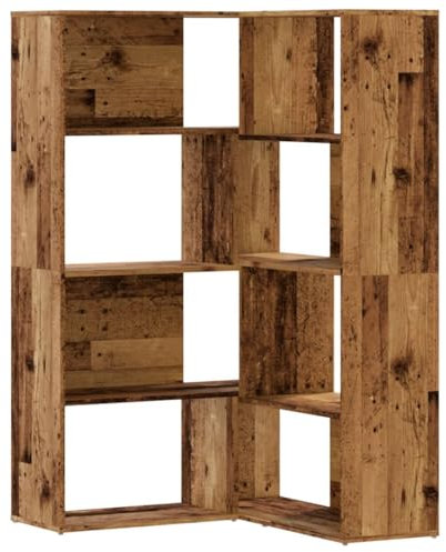 vidaXL Eck Bücherregal, Eckregal 4 Etagen, Bücherschrank Regal für Wohnzimmer Büro, Büroregal Aktenregal Standregal, Antikholz Holzwerkstoff