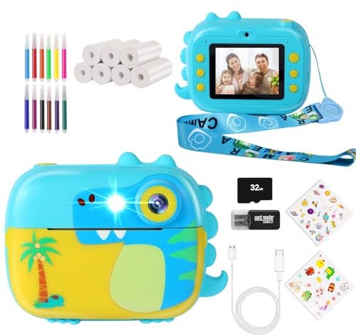ARNSSIEN Camara Fotos Infantil Instantanea,Camara Fotos Infantil de con vídeo HD para niños 3 a 12 años,Regalo cumpleaños Navidad para niñas y niños, 7 Rollos de Papel instantáneo y Tarjeta 32 GB,M3