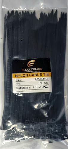 Kabelbinder, schwarz, 200 mm x 4,8 mm, 100 Stück, UV - beständig, hohe Zugfestigkeit