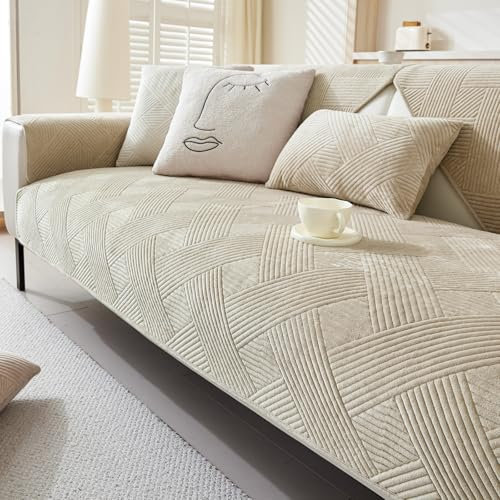 Alishomtll Sofabezug Ecksofa 1/2/3/4 Sitzer, Sofaschoner L Form Couch Überzug, Universelle rutschfeste Sofa Überzug, Hund Katze Waschbar Sofaüberwurfe Sofadecke für Wohnzimmer, Khaki 90x180cm