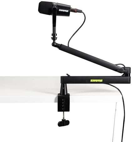 Shure by Gator Support de micro de bureau à profil bas de qualité supérieure ; entièrement réglable pour baladodiffusion, et configurations de bureau à domicile (SH-BROADCAST2)