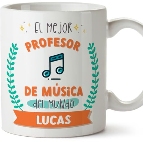 MUGFFINS Tazas Personalizadas para PROFESOR DE MÚSICA hombre - En Español - Mejor del mundo - Con dibujo - 11 oz / 330 ml - Regalo Personalizable original y divertido