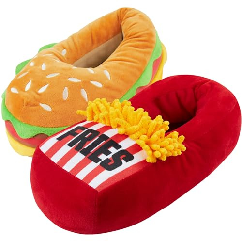 Get Trend Mens Slippers 3D Burger & Fries House Shoes Adults Teens, Funny Plush Indoor Slippers, Non Slip Sole, Gifts for Men (3/4 UK, Multi)