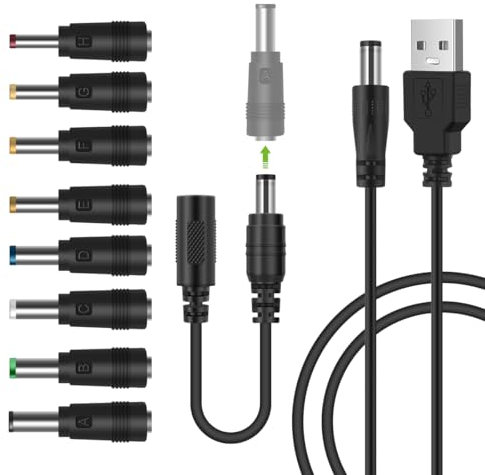 LANMU USB auf DC Stecker Kabel, 8 in 1 USB A auf Hohlstecker Ladekabel Netzkabel Adapterkabel (mit 8*Stecker und 1*Polaritätswechsler)