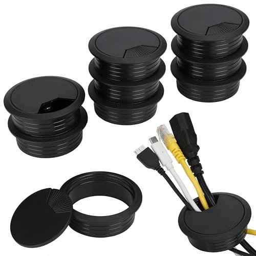 Pasacables de Mesa Cable de Escritorio de La Computadora de La Pc Circular de Plástico para Office Home Worktop Negro 60mm 10 Piezas