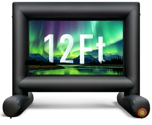 Sewinfla 12Ft Outdoor Inflatable Movie Projector Screen with Built-in Fan Supports Front and Rear Projection, Blow Up Movie Screen for Party, Easy to Set Up