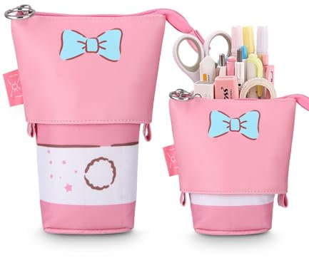 Xespis Federmäppchen Reißverschluss, Teleskopisch Mäppchen, 2-in-1 Standmäppchen, Federtasche Mädchen, Schüttelpenal Teenager, Schulmäppchen, für Mädchen Geschenke 7 8 9 10 11 12 Jahre(Rosa)