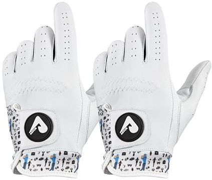 ASTUR Golf Gloves for Men Cabretta Leather Golf Glove Left Hand 2 Pack Premium Soft Grip Charismatic Unique Wrist Design Print Breathable Comfortable fit for all weather Golf