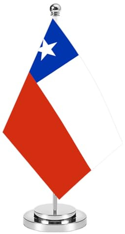 Chile Miniature Desk Flag Set,8x5 Inch Chilenisch kleine Flagge mit 12 Zoll hellen Silber Flagge Pole, Deluxe Dekorationen für Haus Büro Tagungstisch