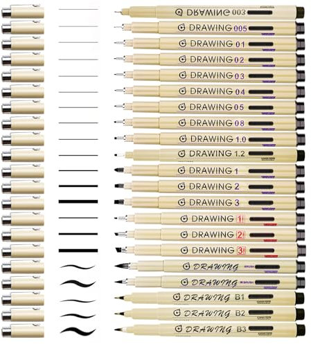 BAIFULAI Fineliner Schwarz, 21 Stück Micron Fineliner Stifte, Schwarzer Fineliner, Fine Liner Schwarz, Pigment Liner Set, Wasserfest, Stifte für Künstler Illustration Skizzieren Manga