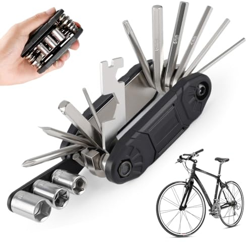 Kit d'outils de réparation de vélo 16 en 1 - Outil multifonction avec tournevis et clé à molette - Pour appareil photo, VTT, tournevis